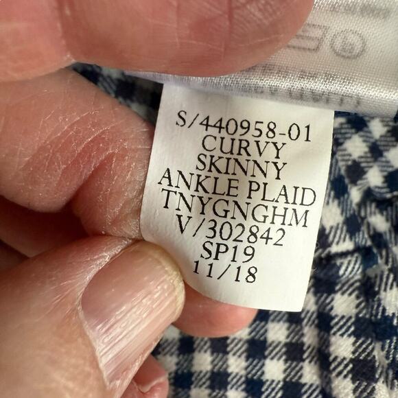 Gap Pants Women's Curvy Signature Skinny Ankle 10 Tall Gingham Blue Preppy Prep - Picture 6 of 9